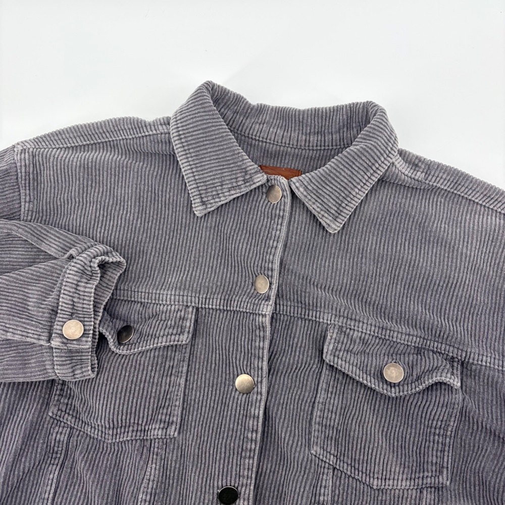 POL Gray Corduroy Raw Hem Button Down Trucker Jacket XL